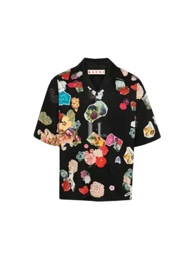 Floral Print Short Sleeve Shirt Black - MARNI - BALAAN 2