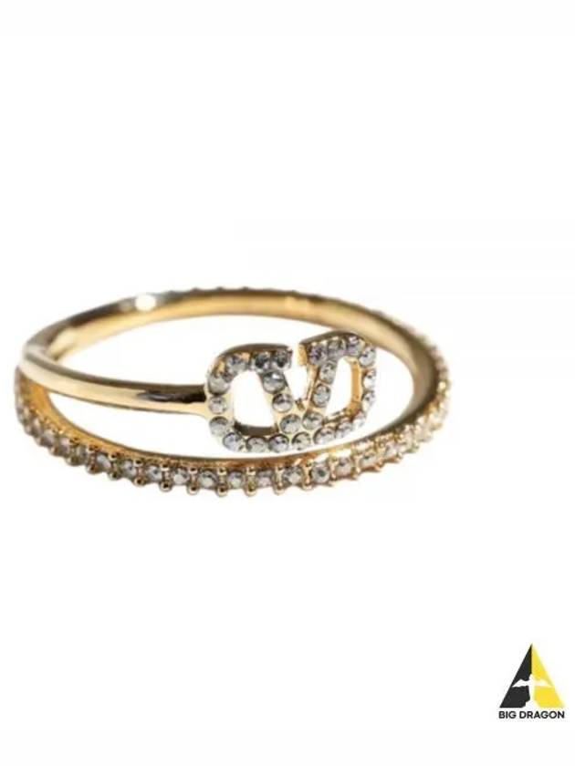 V Logo Metal Swarovski Crystal Ring Gold - VALENTINO - BALAAN 2