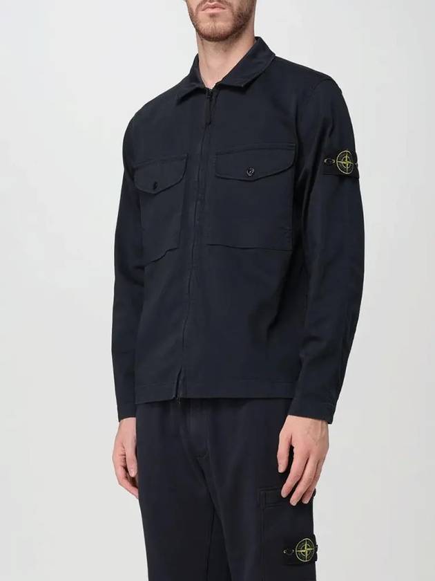 Organic Stretch Cotton Satin Long Sleeve Shirt Navy - STONE ISLAND - BALAAN 5