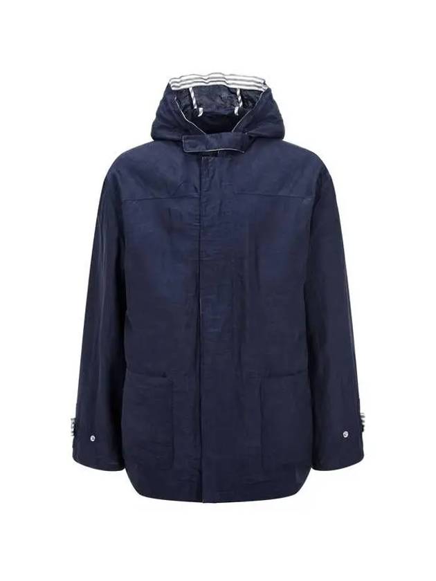 Men s Linen Blend Hooded Coat Navy 271777 - GIORGIO ARMANI - BALAAN 1