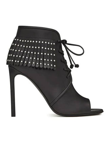 Women's Open Toe Ankle Boots Heel Black - SAINT LAURENT - BALAAN.