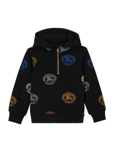 Kids All Over Logo Half Zip Up Hoodie Black - BURBERRY - BALAAN 1