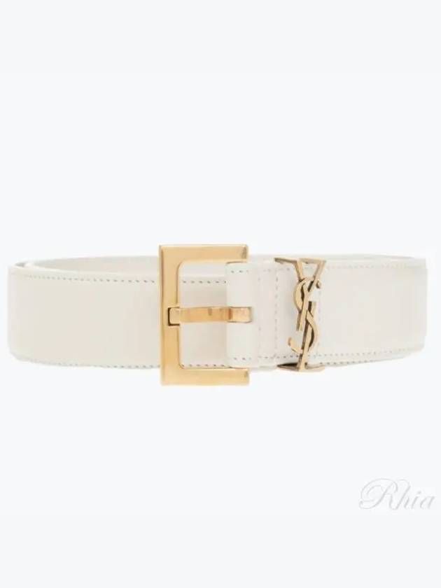 Monogram Buckle Leather Belt White - SAINT LAURENT - BALAAN 2