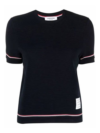 Ottoman Rib Stipe Cotton Short Sleeve T-Shirt Navy - THOM BROWNE - BALAAN 2