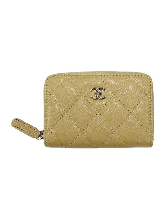 Gold Hardware Classic Grained Shiny Calfskin Zipped Coin Wallet Light Green - CHANEL - BALAAN 1