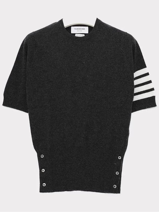 Women's Cashmere Striped Short Sleeve Knit Top Dark Grey - THOM BROWNE - BALAAN 2