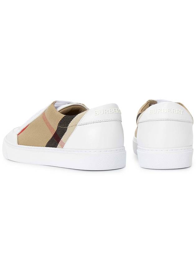 House Check Leather Sneakers Optic White - BURBERRY - BALAAN 7