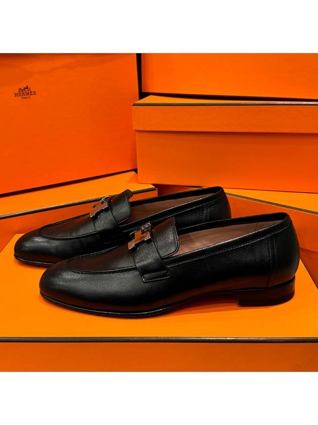 Paris Loafers Goatskin Palladium Noir - HERMES - BALAAN 6