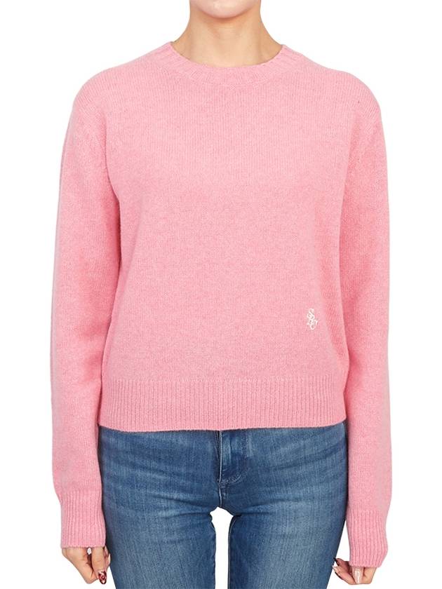 Embroidered Logo Crew Neck Cashmere Knit Top Pink - SPORTY & RICH - BALAAN 2