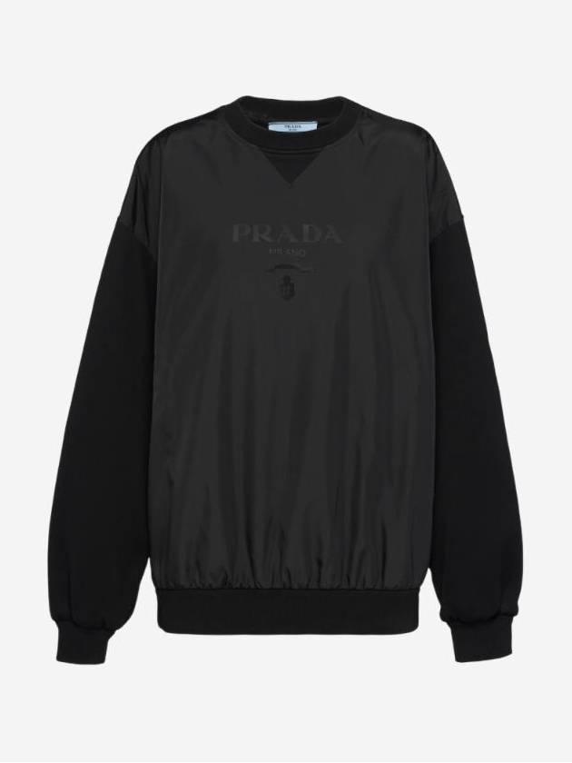 Double Crew Neck Jersey Nylon Sweatshirt Black - PRADA - BALAAN 1