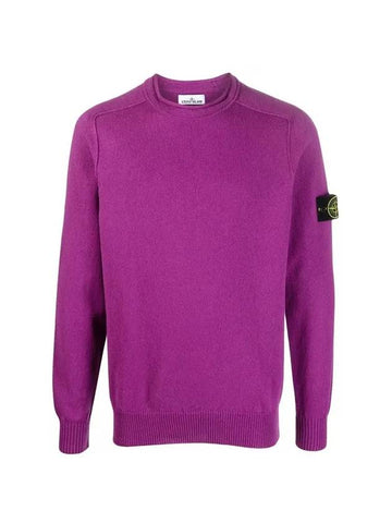 Men's Waffen Patch Crew Neck Raw Cotton Knit Top Purple - STONE ISLAND - BALAAN 1