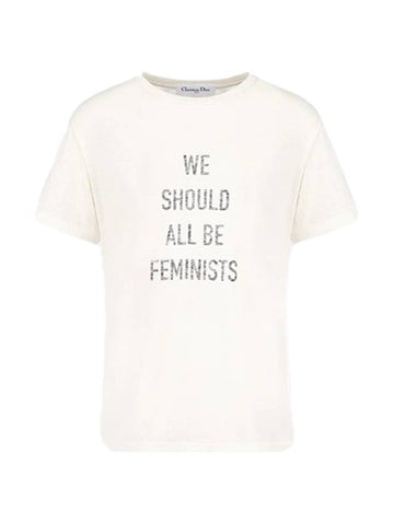 Women We All Shud Be Feminist Logo Short Sleeve T-Shirt White - DIOR - BALAAN 1