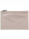 Rockstud Leather Clutch Bag Beige - VALENTINO - BALAAN 1