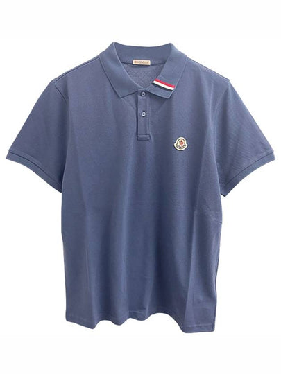 Logo Patch Short Sleeve Polo Shirt Blue - MONCLER - BALAAN 2