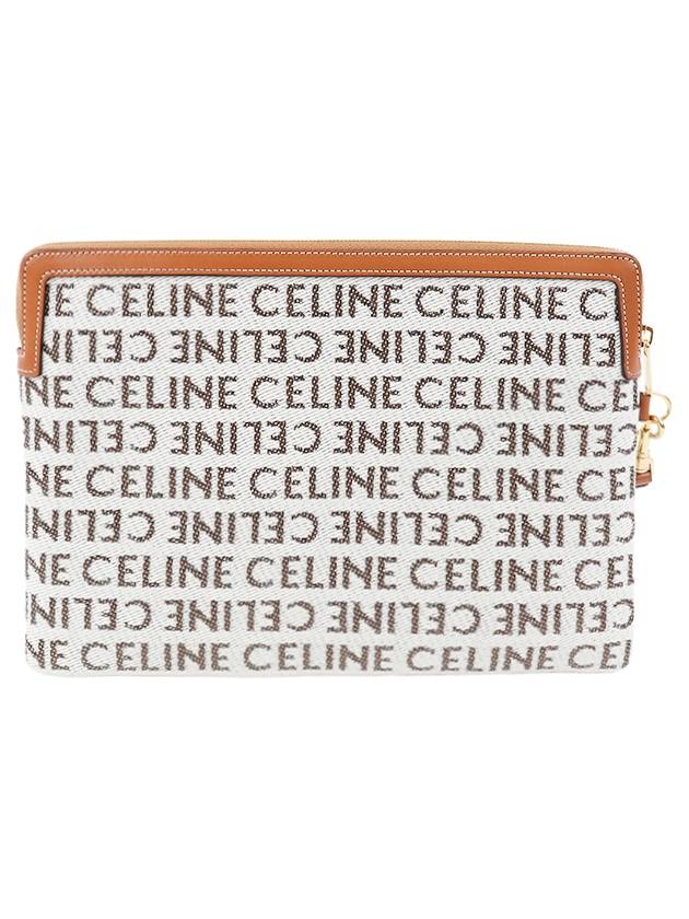 Women's All-Over Signature Logo Small Calfskin Pouch Bag Natural Tan - CELINE - BALAAN 3