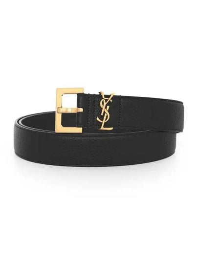 Men's Monogram Grain Leather Belt Gold - SAINT LAURENT - BALAAN 2