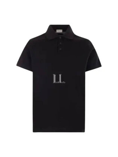 Men's Monogram Cotton Short Sleeve Polo Shirt Black - SAINT LAURENT - BALAAN 2