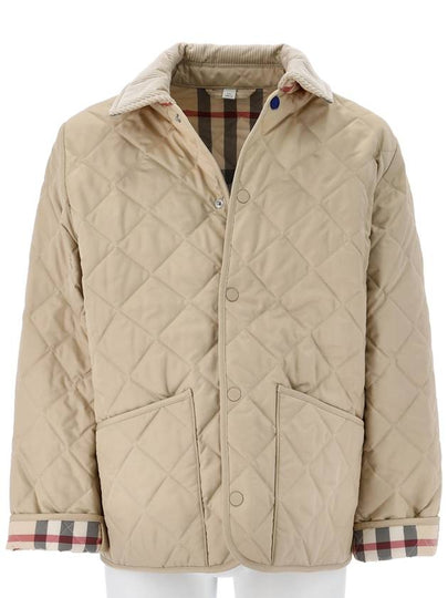 Kids Corduroy Collar Diamond Quilted Jacket Beige - BURBERRY - BALAAN 2