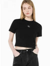 JEANS Women s Black Logo Badge Cropped Short Sleeve T Shirt J221595 BEH - CALVIN KLEIN - BALAAN 2