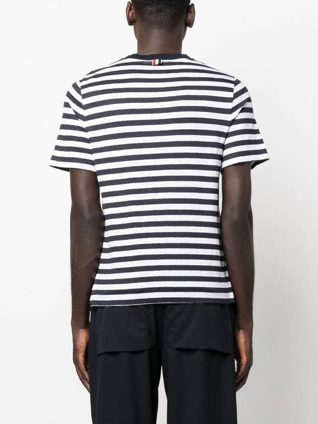 Striped Linen Short Sleeve T-Shirt White Navy - THOM BROWNE - BALAAN 6