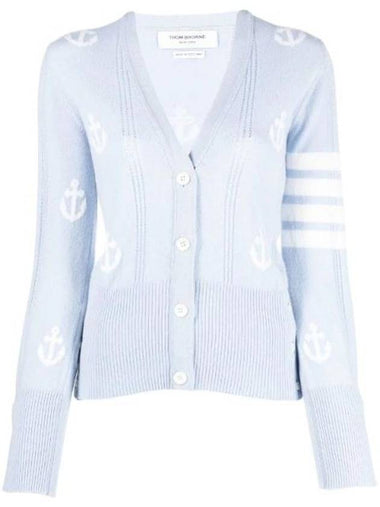 Anchor Pattern 4 Bar Stripe Cardigan Light Blue - THOM BROWNE - BALAAN 1