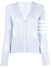 Anchor Pattern 4 Bar Stripe Cardigan Light Blue - THOM BROWNE - BALAAN 1