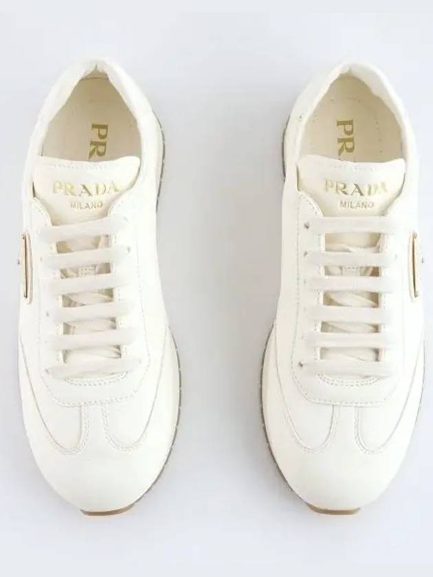 Leather Low Top Sneakers Ivory - PRADA - BALAAN 3