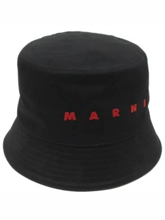 Logo Embroidered Cotton Bucket Hat Black - MARNI - BALAAN 2