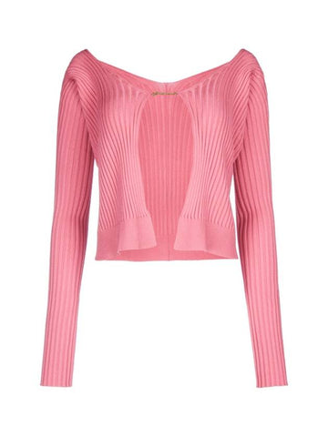 La Maille Pralu Longue Micro Charm Logo Cardigan Light Pink - JACQUEMUS - BALAAN 1