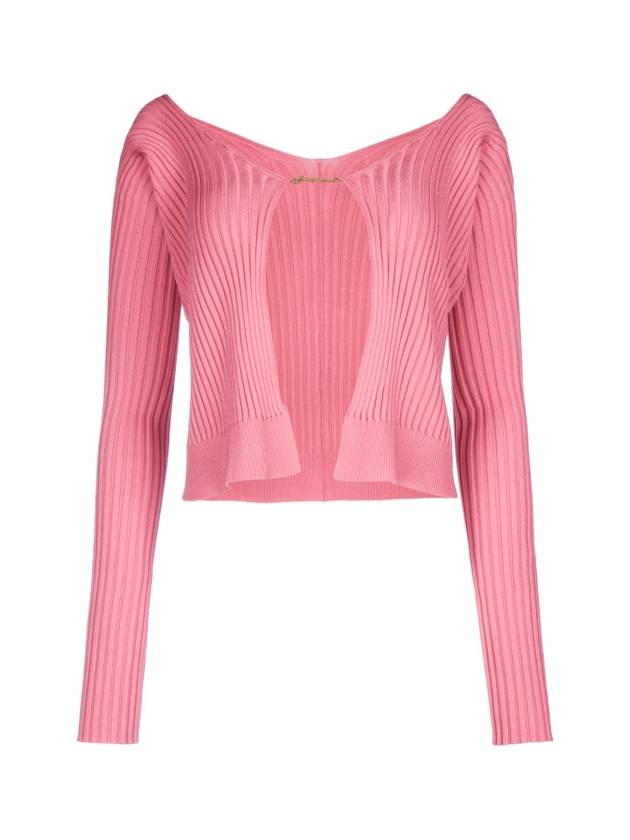 La Maille Pralu Longue Micro Charm Logo Cardigan Light Pink - JACQUEMUS - BALAAN 1