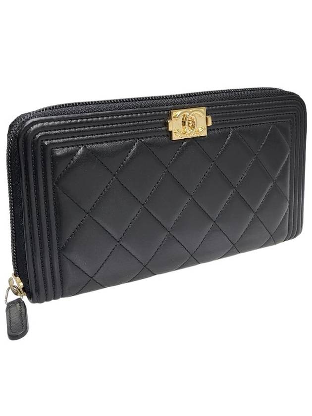 Women s A80288 Black Lambskin Gold Boy Zip Up Long Wallet - CHANEL - BALAAN 2