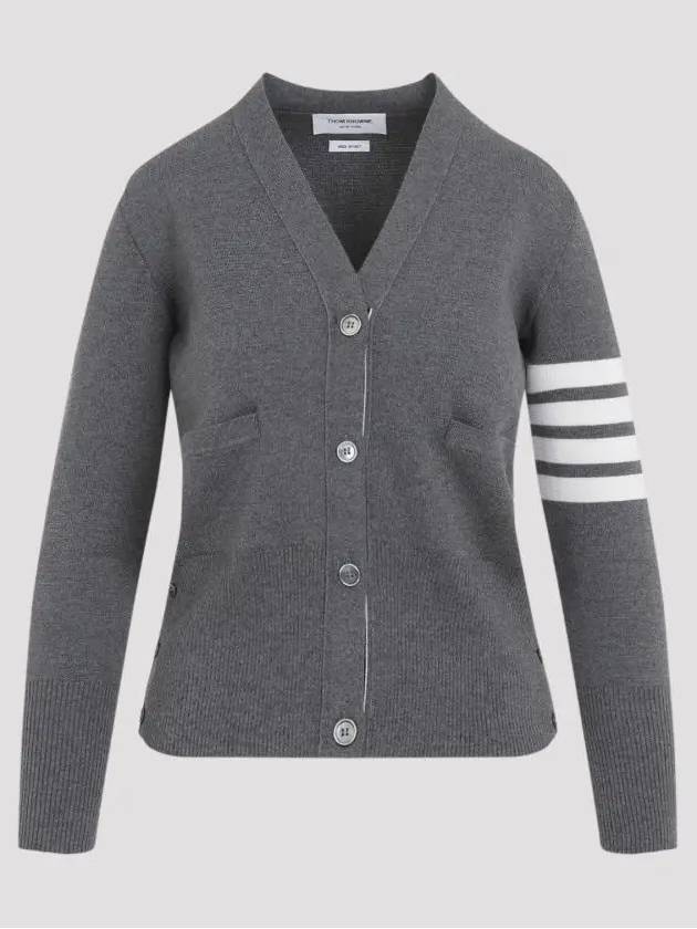 4 bar stripe Milano stitch merino wool cardigan gray FKC207A 0014 035 - THOM BROWNE - BALAAN 3