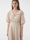 Women's Raina Deep V-neck Collar Flare Long One-Piece Beige - AME - BALAAN 4