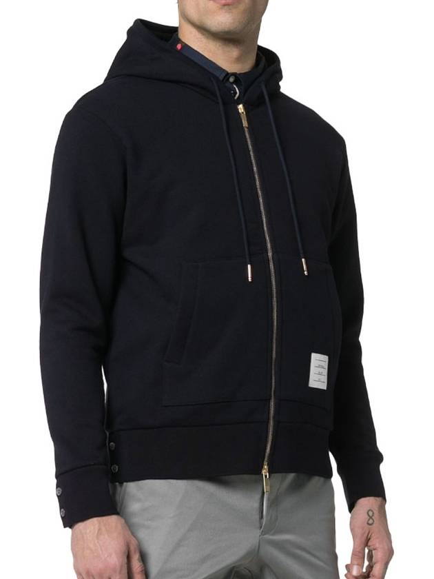 Center Back Stripe Cotton Zip Up Hoodie Navy - THOM BROWNE - BALAAN 4