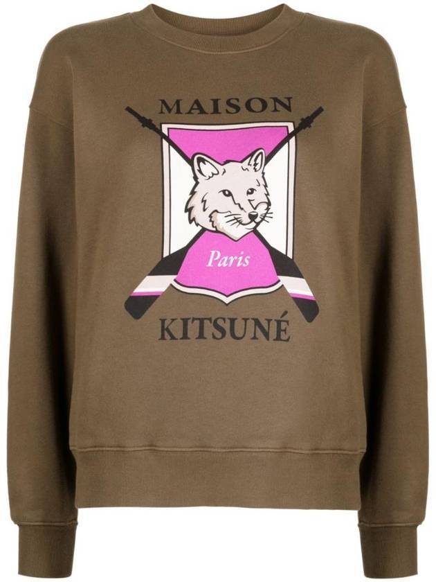 College Fox Print Sweatshirt Khaki - MAISON KITSUNE - BALAAN 1