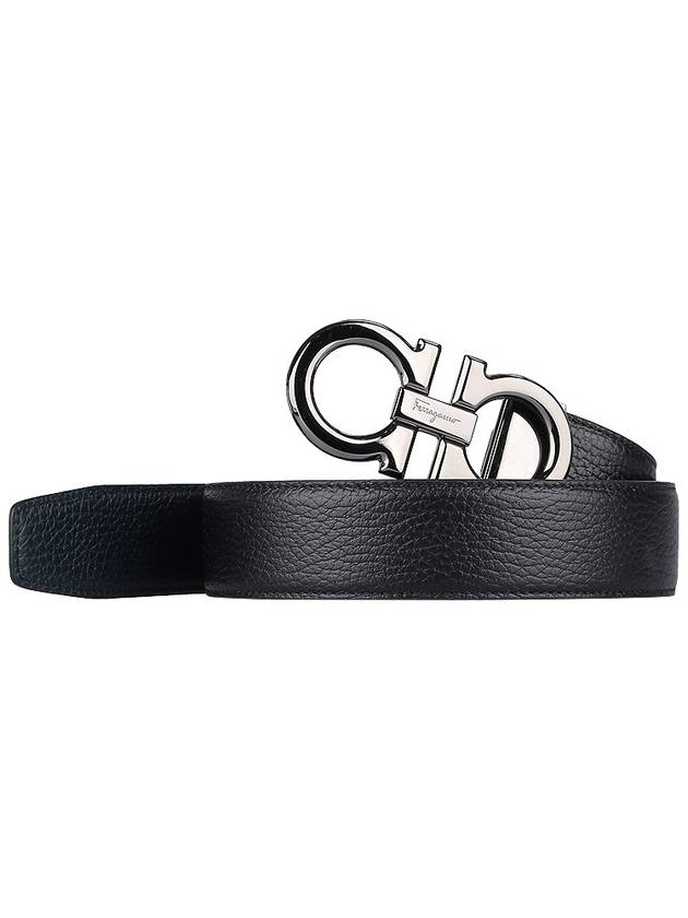 Reversible Gancini Leather Belt Blue - SALVATORE FERRAGAMO - 3