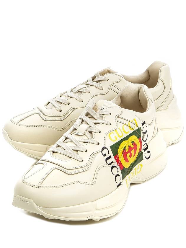 Rhyton Leather Sneakers Square Logo Ivory - GUCCI - BALAAN 2