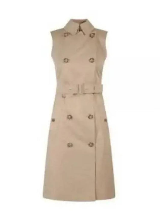 Women's Sleeveless Cotton Gabbadin Trench Midi Dress Honey - BURBERRY - BALAAN 2