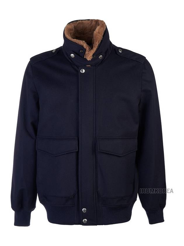 Fur Collar Flap Pocket Jacket Navy - BRUNELLO CUCINELLI - BALAAN 2