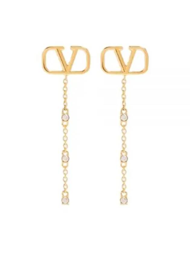 V Logo Metal Crystal Earrings Gold - VALENTINO - BALAAN 2