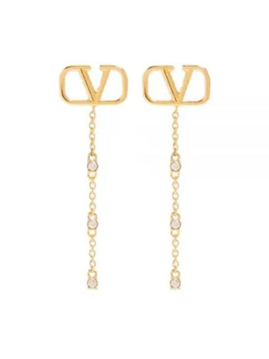 V Logo Metal Crystal Earrings Gold - VALENTINO - BALAAN 1