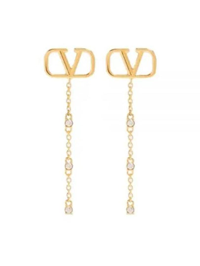 V Logo Metal Crystal Earrings Gold - VALENTINO - BALAAN 2