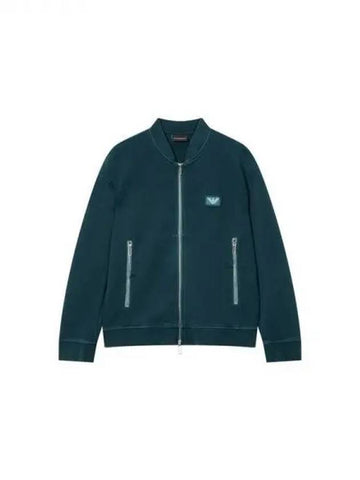 Men s Eagle Logo Patch Stretch Zip Up Dark Green 270066 - EMPORIO ARMANI - BALAAN 1