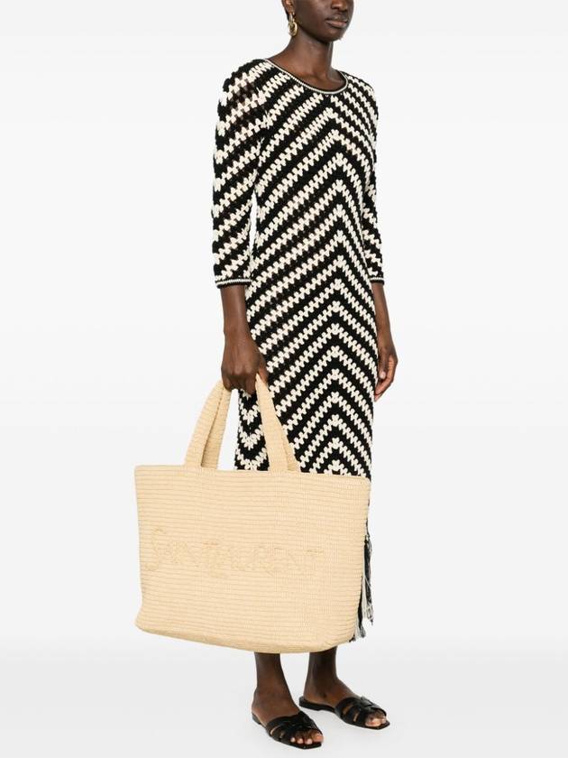 Raffia Tote Bag Beige - SAINT LAURENT - BALAAN 3