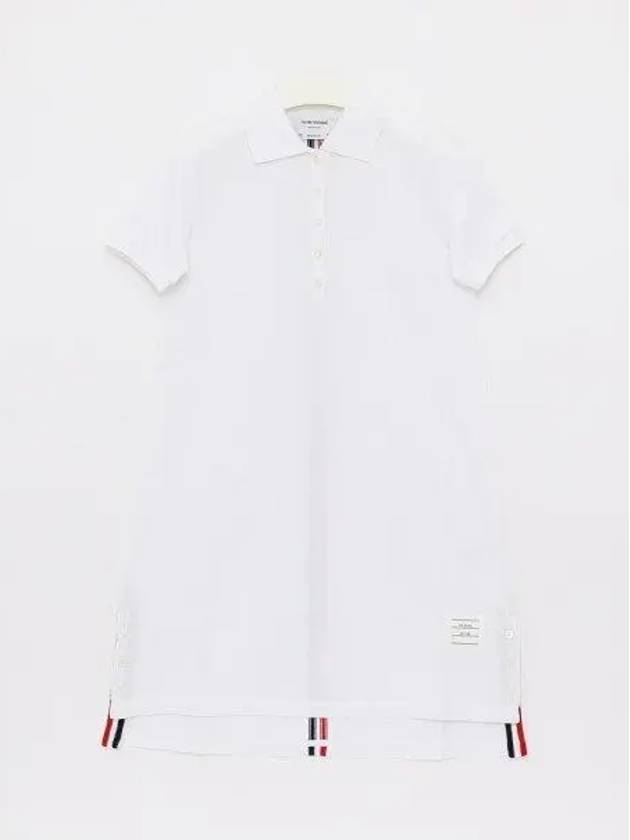 Classic Cotton Pique Center Back Stripe A-Line Short Sleeve Polo Shirt Short Dress White - THOM BROWNE - BALAAN 2