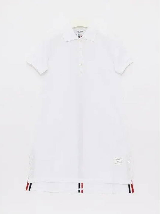 Classic Cotton Pique Center Back Stripe A-Line Short Sleeve Polo Shirt Short Dress White - THOM BROWNE - BALAAN 2