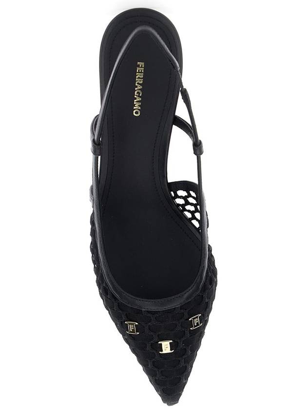 'Clizia' Black Slingback Pumps With Logo Detail In Mesh And Leather Woman - SALVATORE FERRAGAMO - BALAAN 3