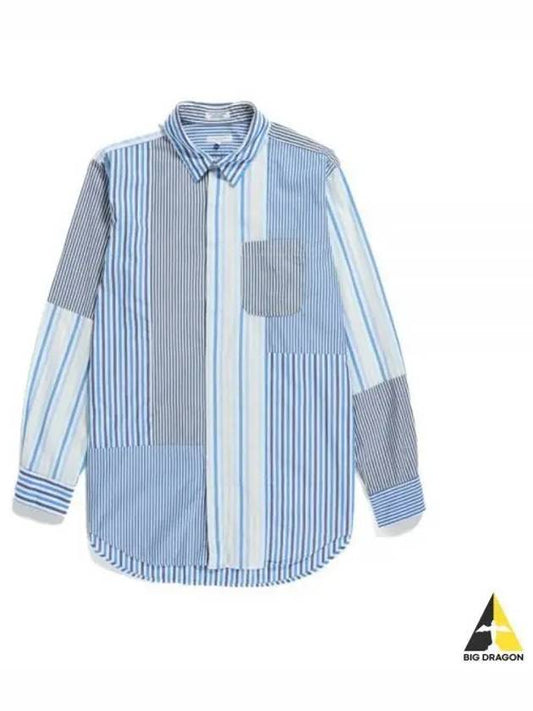 24 Combo Short Collar Shirt Navy Candy Stripe Broadcloth 24S1A017 OR052 ZT175 Cotton - ENGINEERED GARMENTS - BALAAN 1