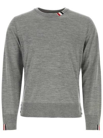 Intarsia Stitch Crew Neck Merino Wool Knit Top Light Grey - THOM BROWNE - BALAAN 2