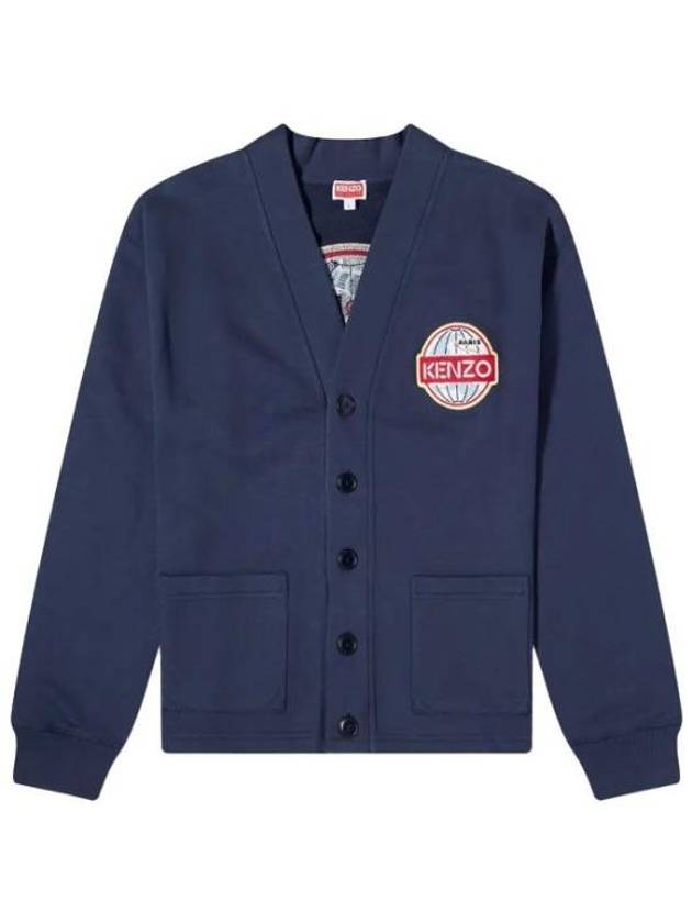 Logo Patch Jersey Cotton Cardigan Navy - KENZO - BALAAN 2